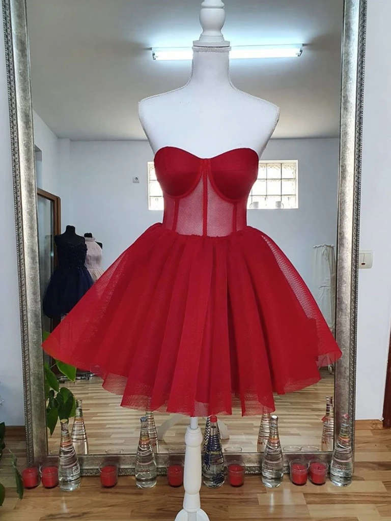 Sweetheart Neck Short Red Prom Dresses ...